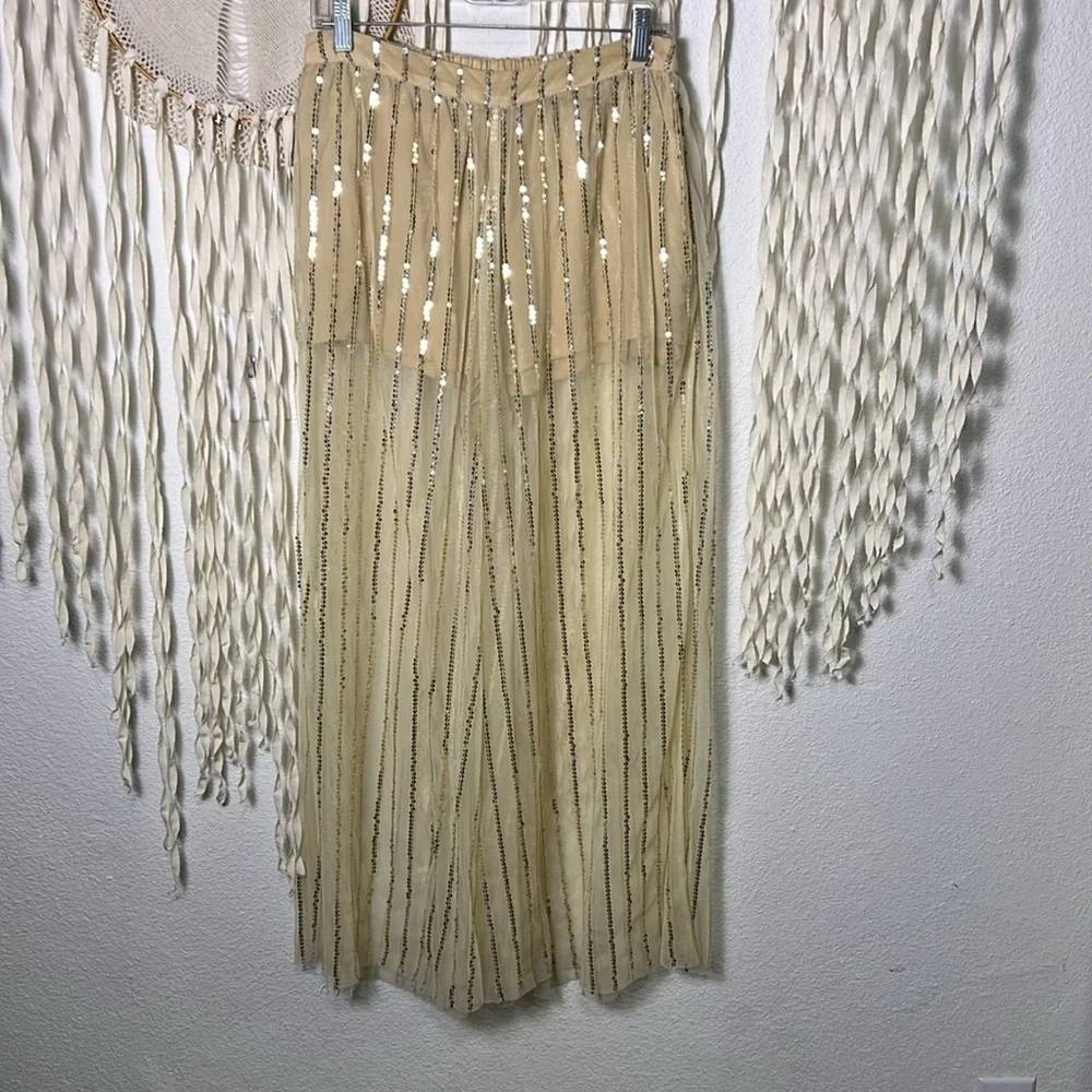 New Romantics | Free People Pull On Sequin Wide Leg Pants with Boy Shorts S - Picture 2 of 11